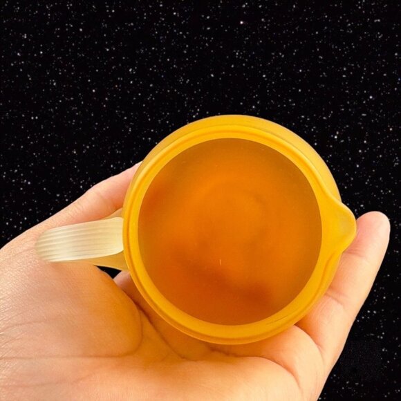 Hand Blown Art Glass Pitcher Creamer Amber Yellow Frosted W Clear Swirl Handle - Picture 9 of 12